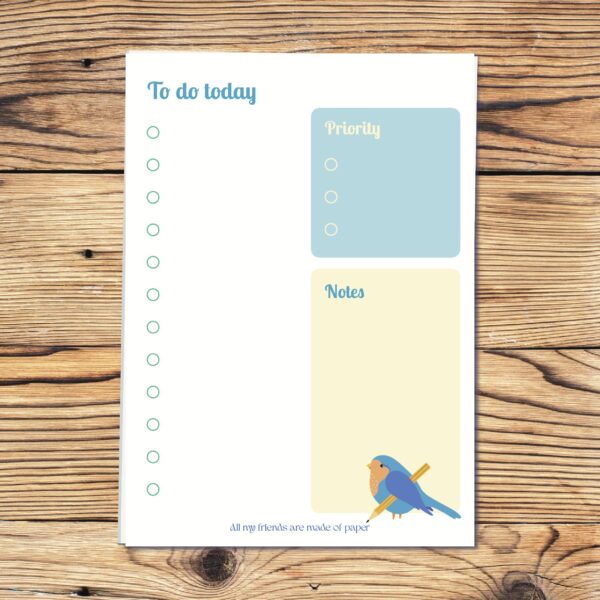 To Do Today bird-themed notepad